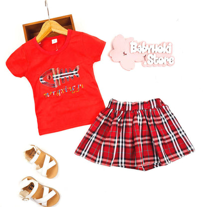 [001157] - Fashion Setelan Kaos Anak Perempuan - Motif Fishbone
