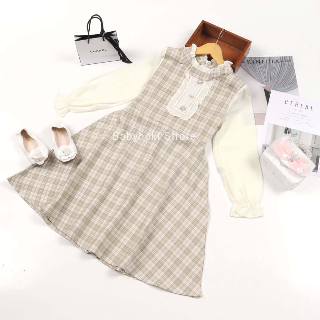 [001160] - Fashion Dress Anak - Motif Decorative Button Lace