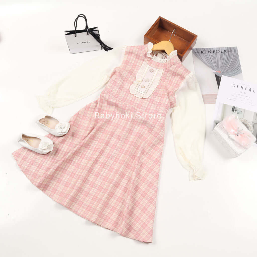 [001160] - Fashion Dress Anak - Motif Decorative Button Lace
