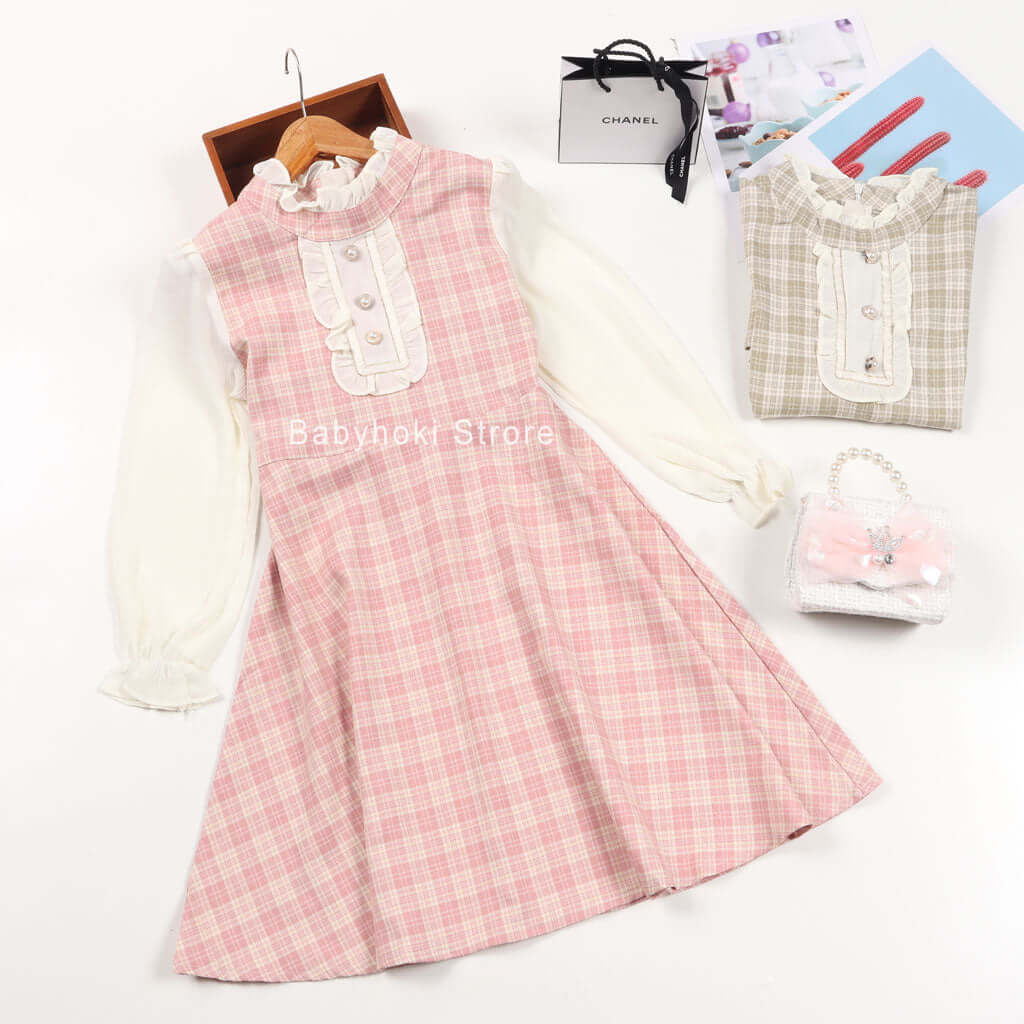 [001160] - Fashion Dress Anak - Motif Decorative Button Lace