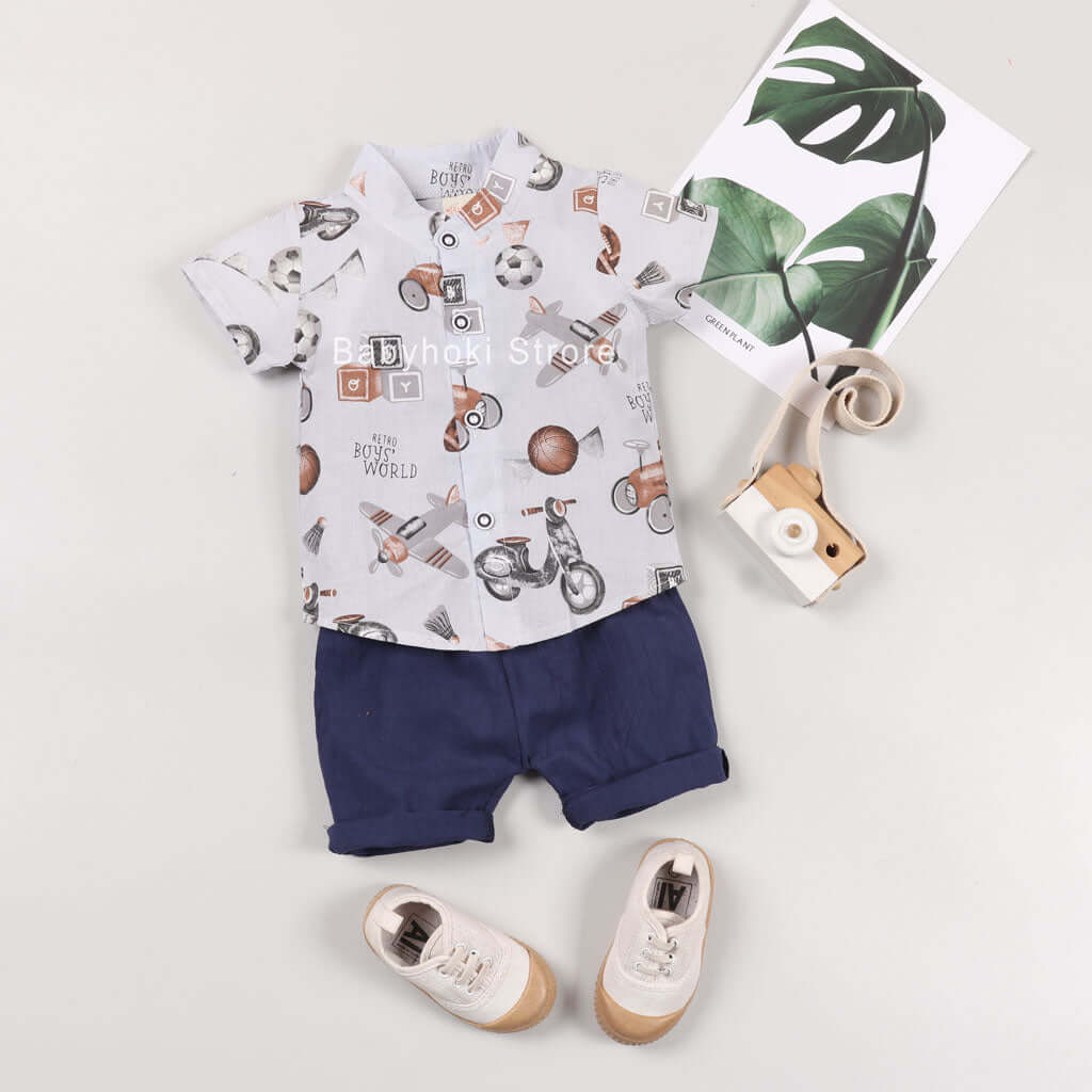 [001162] - Setelan Kemeja Koko Anak - Motif Boys World