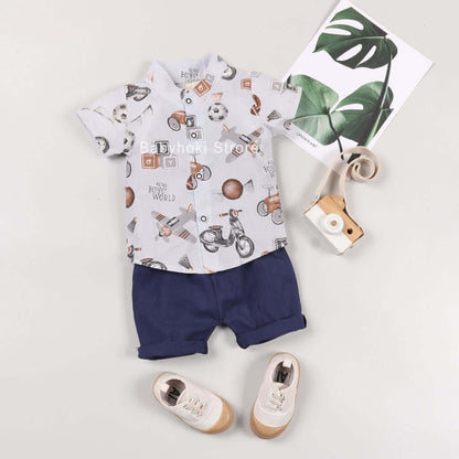 [001162] - Setelan Kemeja Koko Anak - Motif Boys World