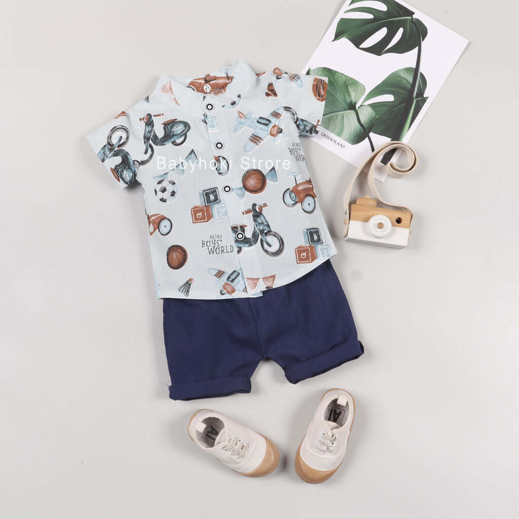 [001162] - Setelan Kemeja Koko Anak - Motif Boys World