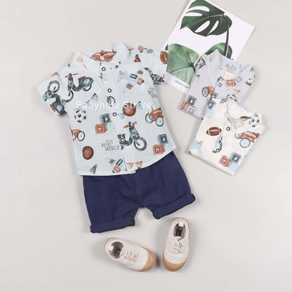 [001162] - Setelan Kemeja Koko Anak - Motif Boys World