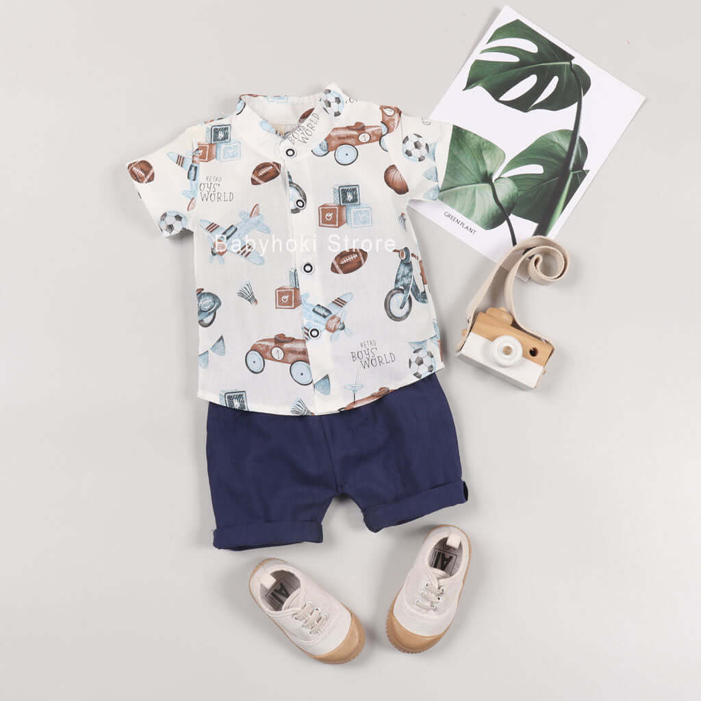 [001162] - Setelan Kemeja Koko Anak - Motif Boys World