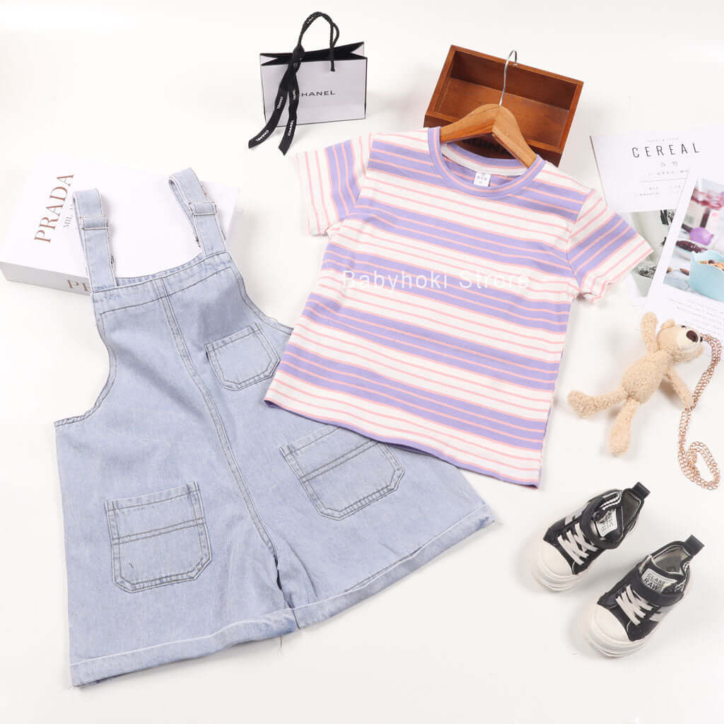 [001171] - Baju Setelan Overall Anak - Motif Denim Line