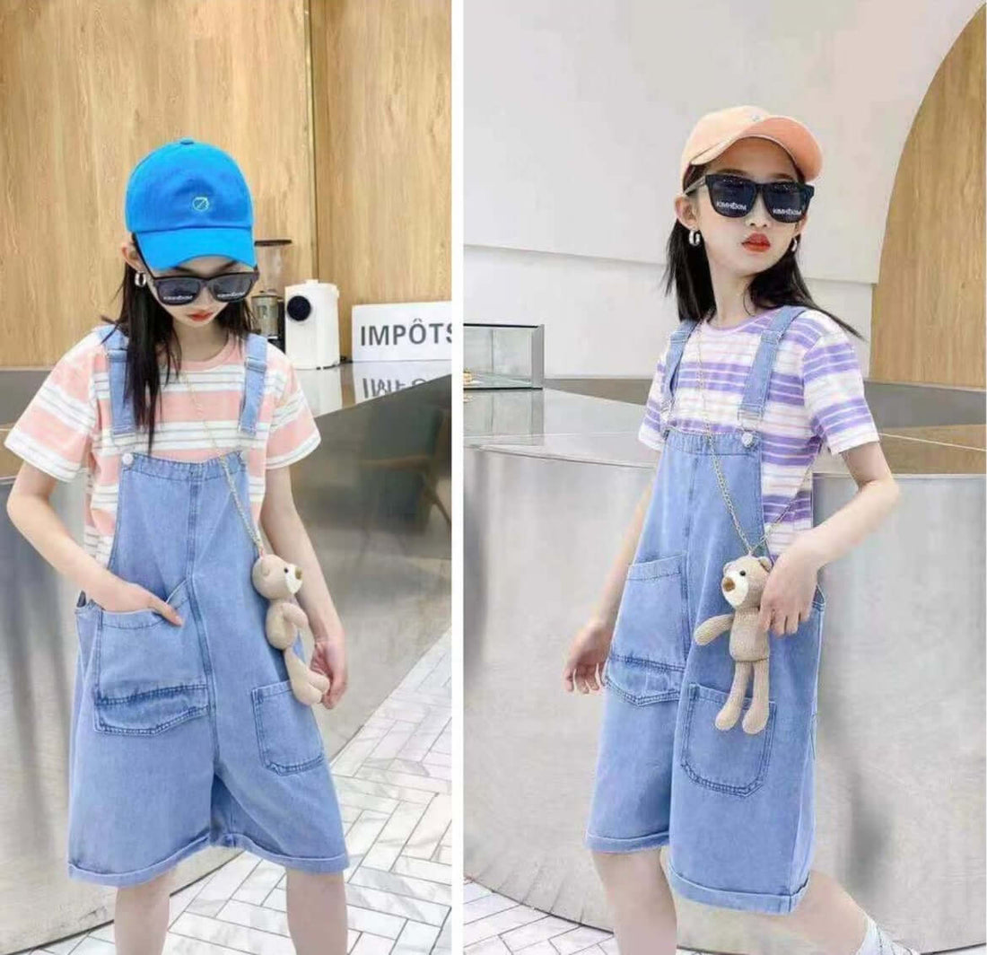 [001171] - Baju Setelan Overall Anak - Motif Denim Line