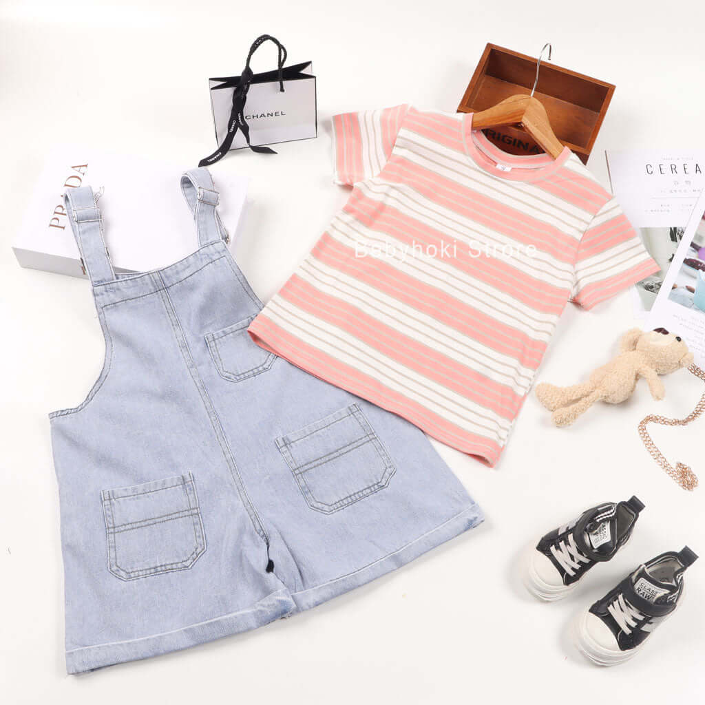 [001171] - Baju Setelan Overall Anak - Motif Denim Line