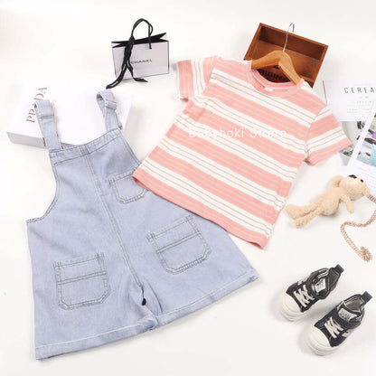 [001171] - Baju Setelan Overall Anak - Motif Denim Line