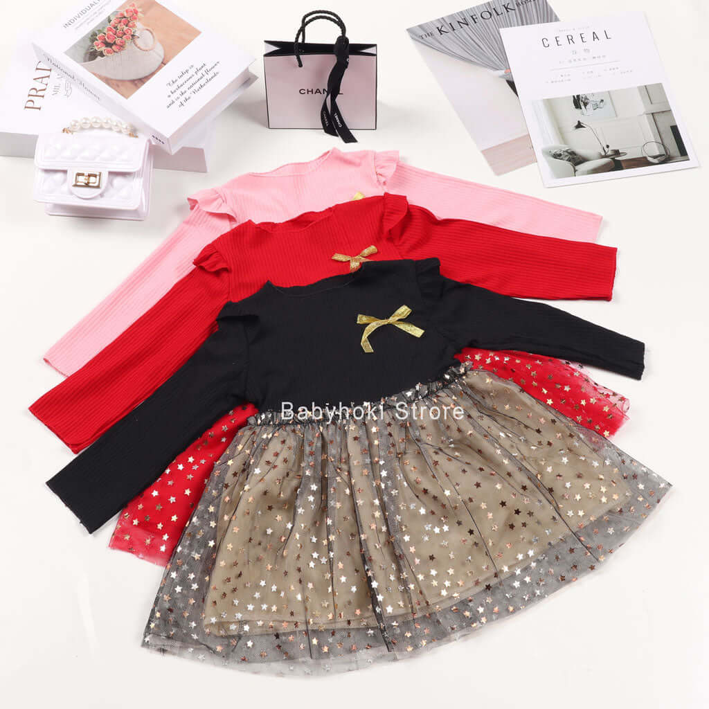 [001180] - Fashion Dress Anak - Motif Star Ribbon