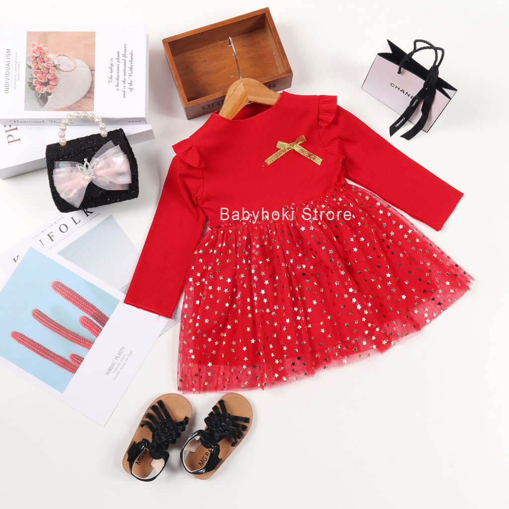 [001180] - Fashion Dress Anak - Motif Star Ribbon