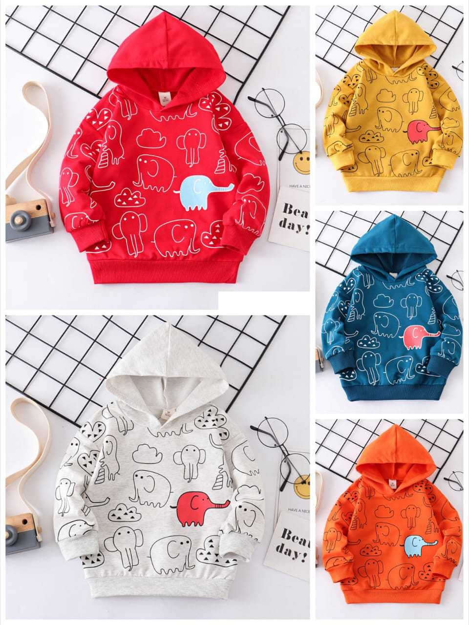 [001181] - Atasan Sweater Hoodie Anak - Motif Elephant Play