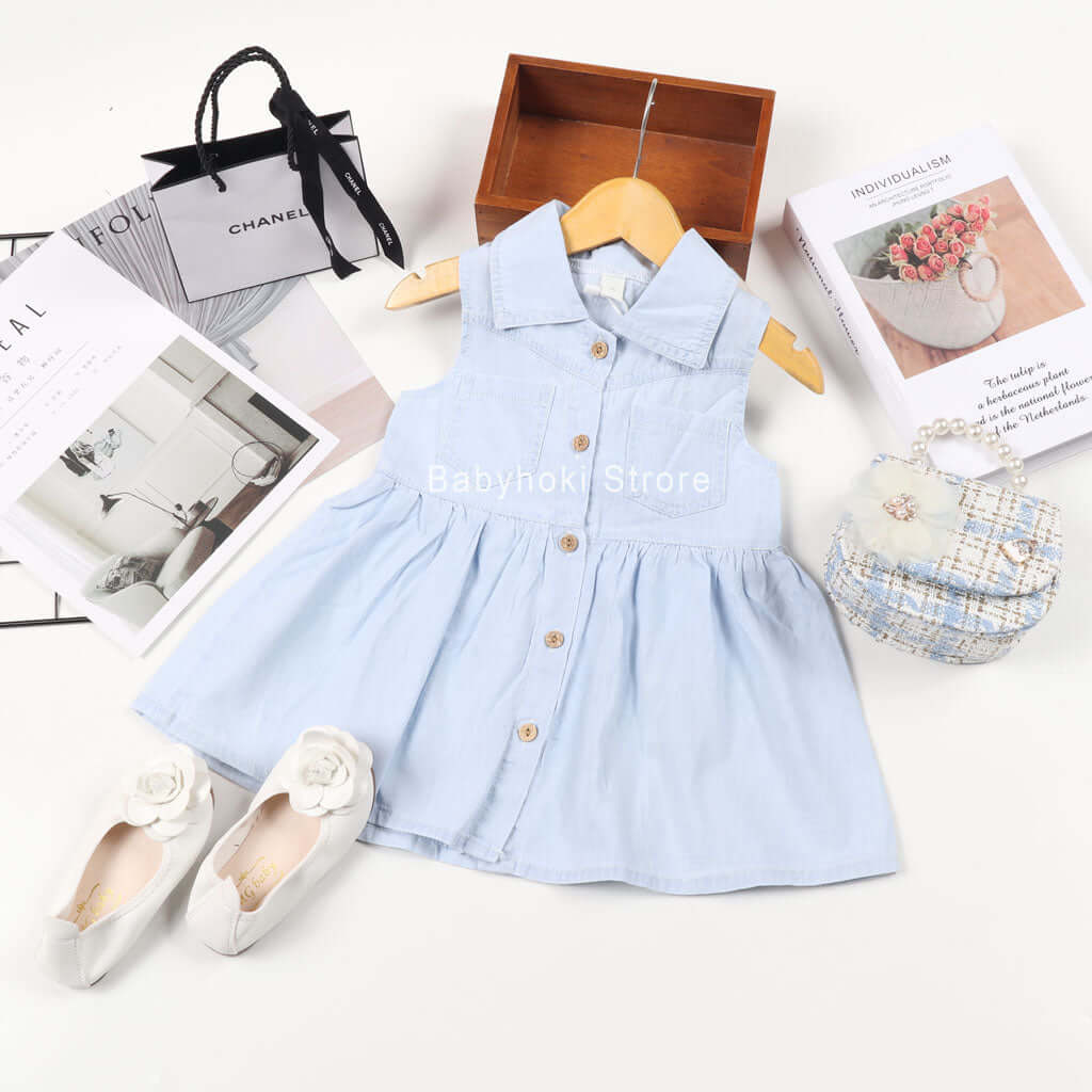 [001199] - Fashion Dress Kutung Anak Import - Motif Flower Button