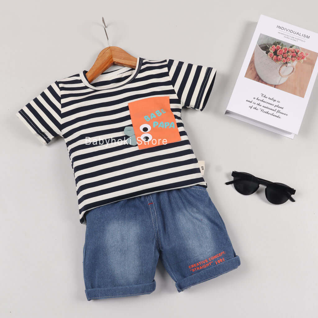 [001205] - Baju Setelan Fashion Anak - Motif 3D Babe Papa