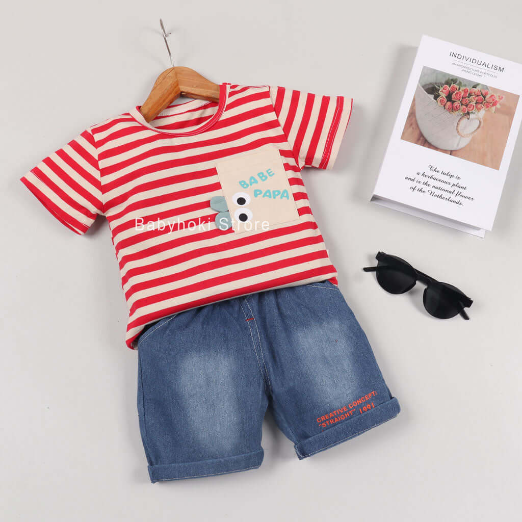 [001205] - Baju Setelan Fashion Anak - Motif 3D Babe Papa