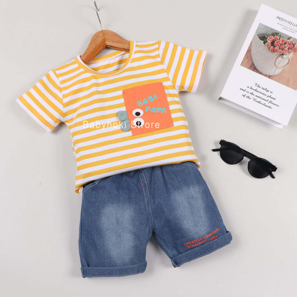 [001205] - Baju Setelan Fashion Anak - Motif 3D Babe Papa