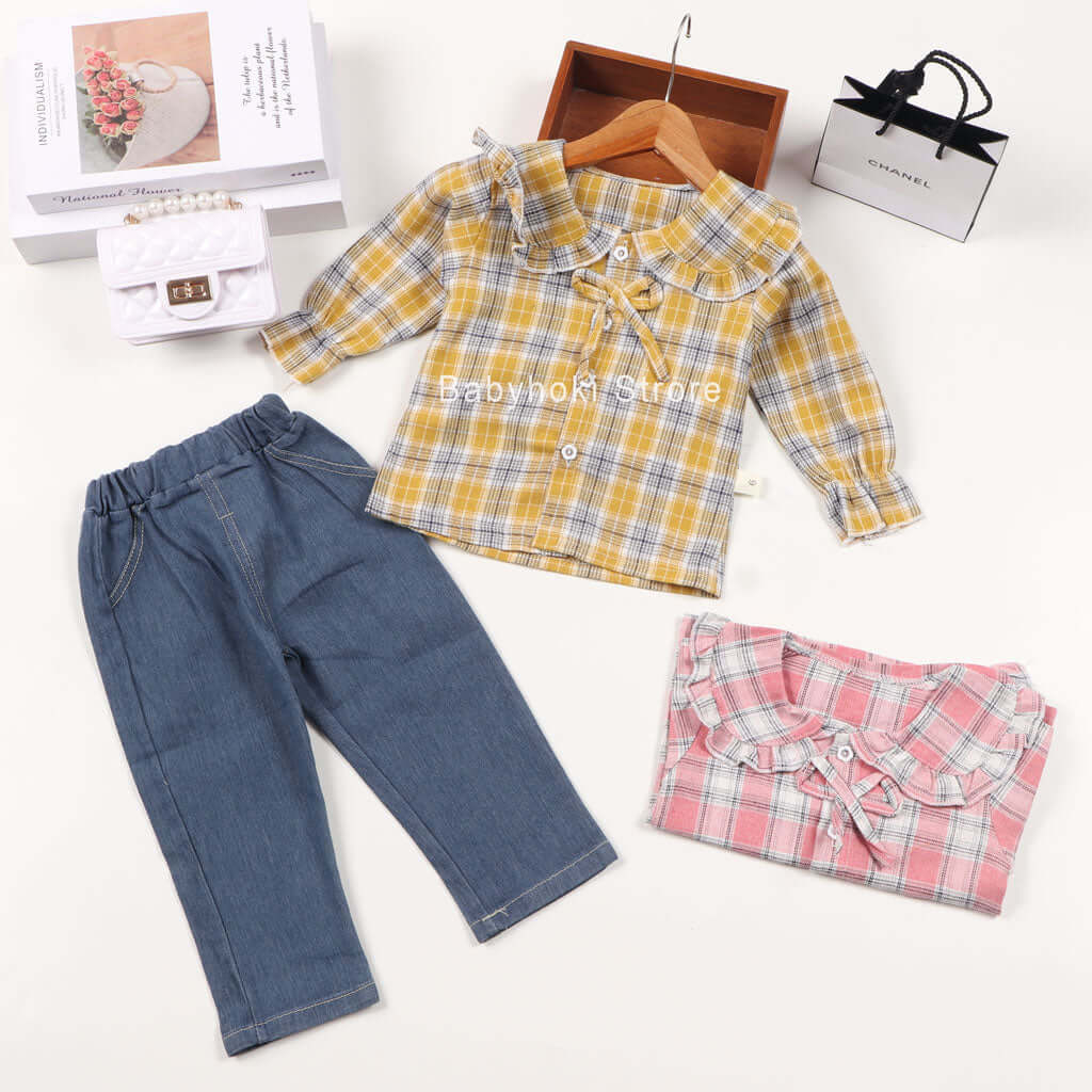 [001207] - Setelan Kemeja Fashion Anak - Motif Big Collar Box