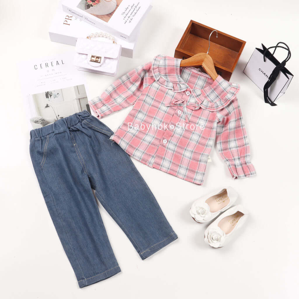 [001207] - Setelan Kemeja Fashion Anak - Motif Big Collar Box