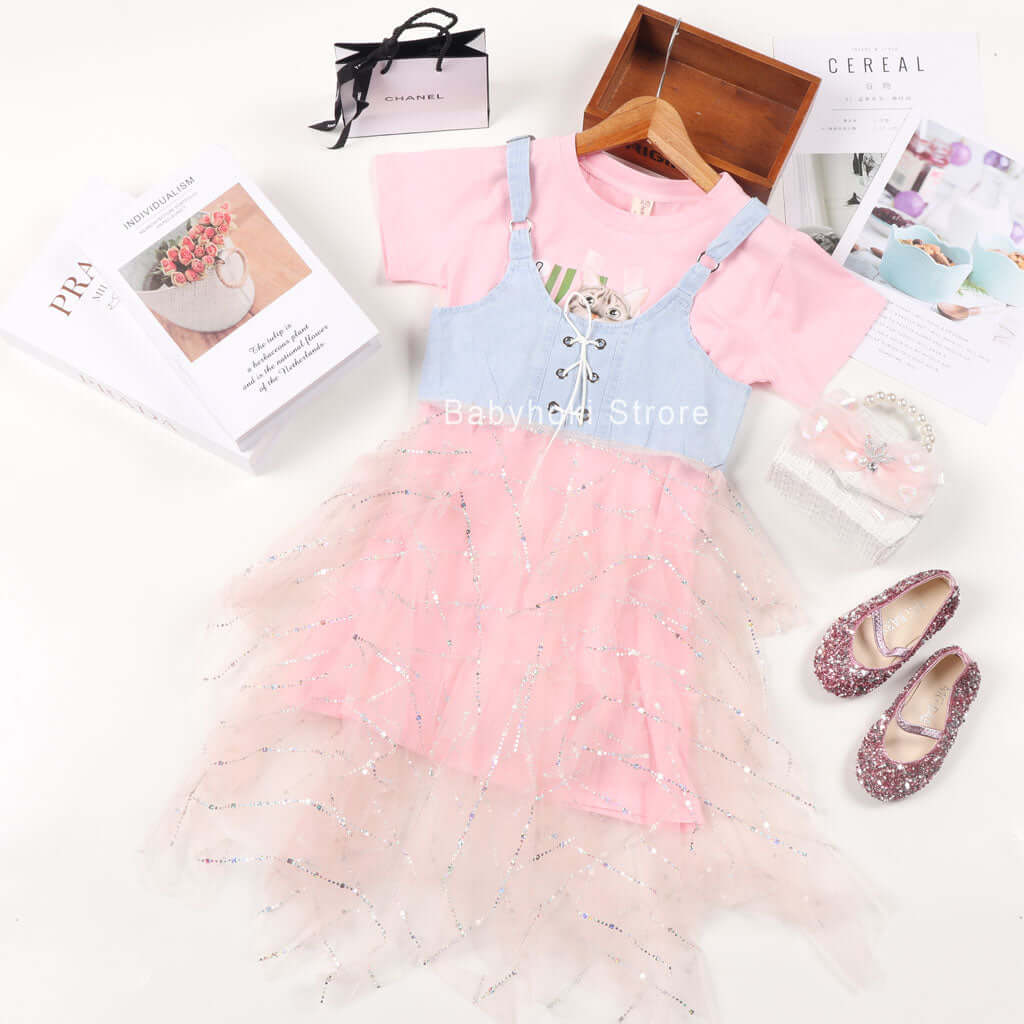 [001213] - Beautiful Dress Fashion Anak Import - Motif Thank Cat