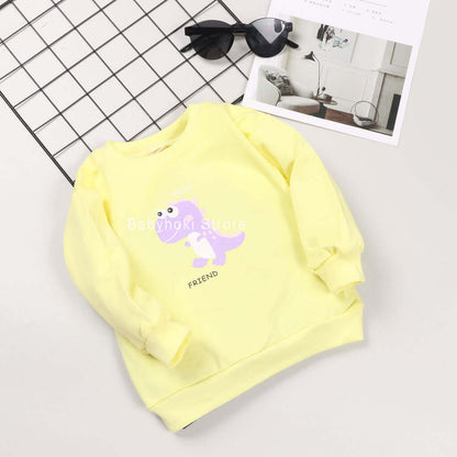 [001235] - Atasan Sweater Anak Perempuan Import - Motif Dino Friend