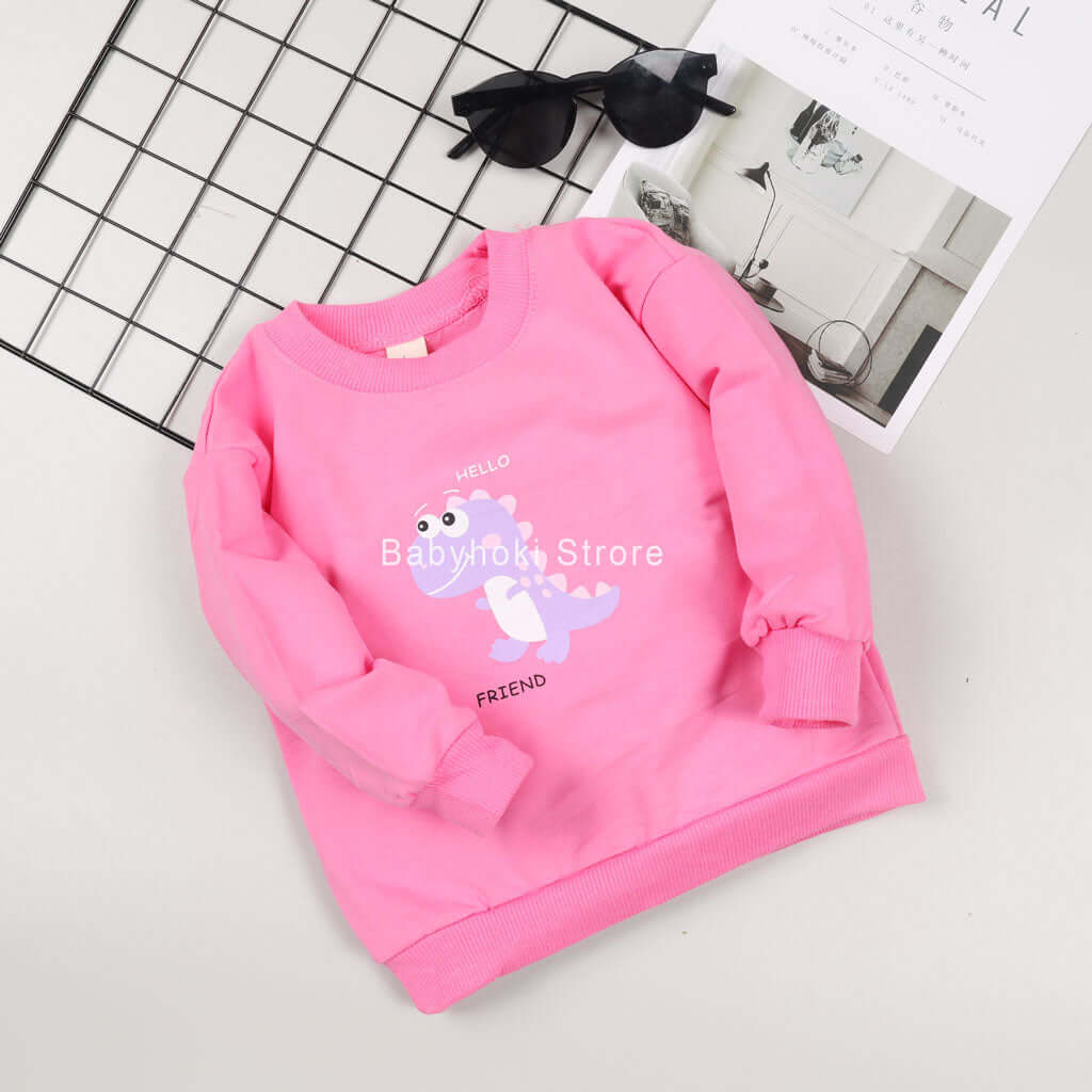 [001235] - Atasan Sweater Anak Perempuan - Motif Dino Friend