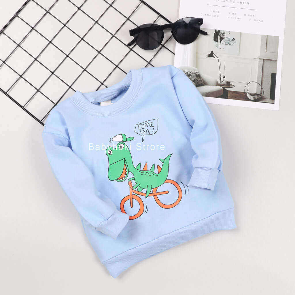 [001236] - Atasan Sweater Anak Perempuan - Motif Dino's Bike
