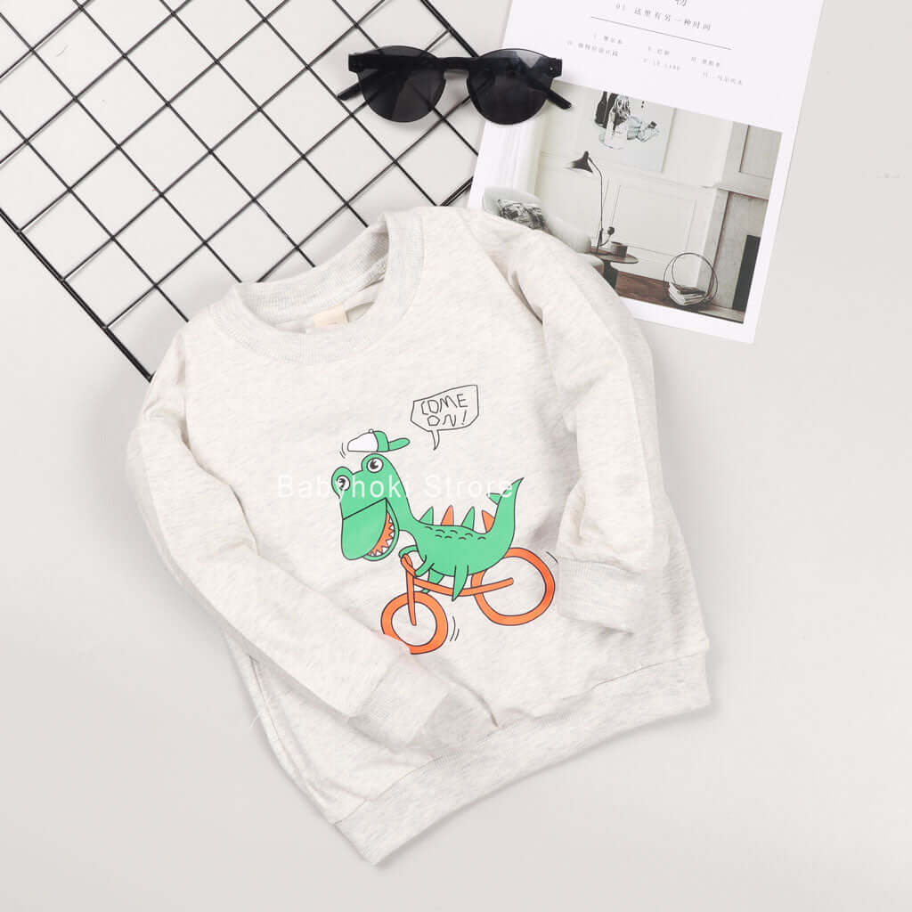 [001236] - Atasan Sweater Anak Perempuan - Motif Dino's Bike