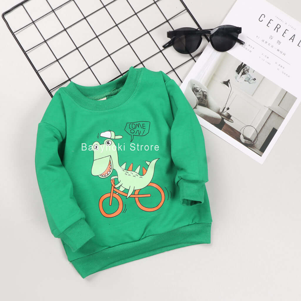[001236] - Atasan Sweater Anak Perempuan - Motif Dino's Bike
