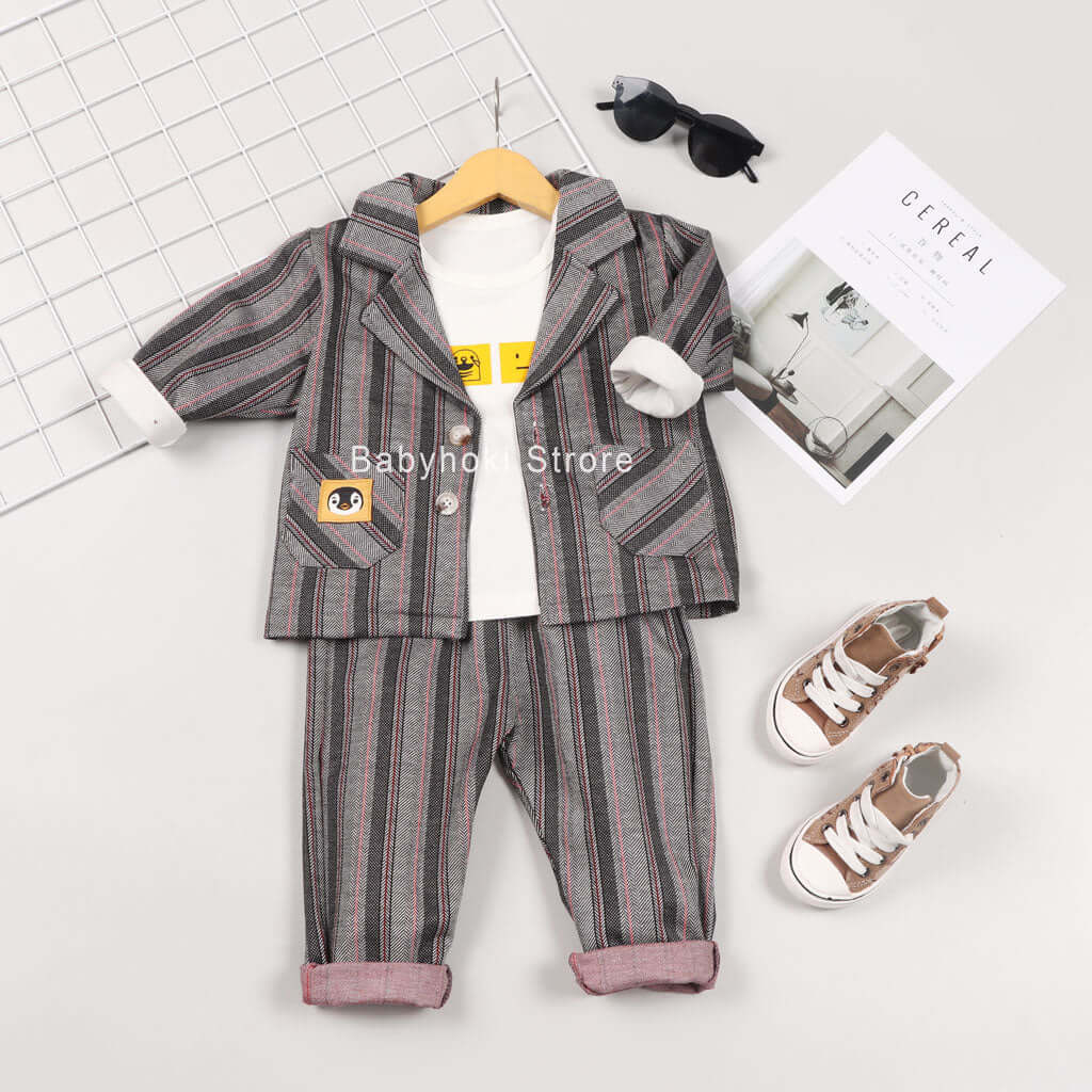 [001244] - Setelan 3 In 1 Formal Anak - Motif Penguin Line