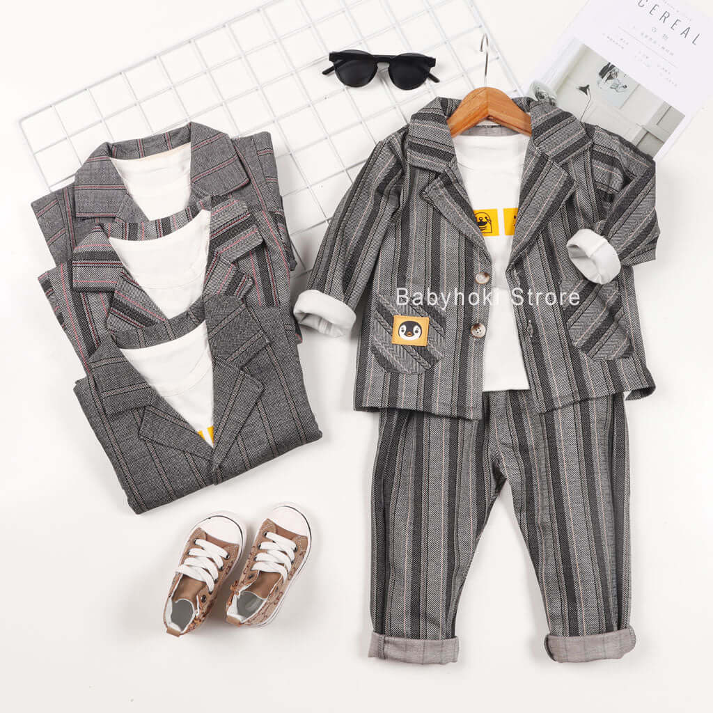 [001244] - Setelan 3 In 1 Formal Anak - Motif Penguin Line
