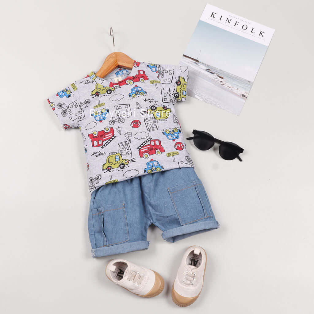 [001251] - Setelan Kaos Anak - Motif Busy City