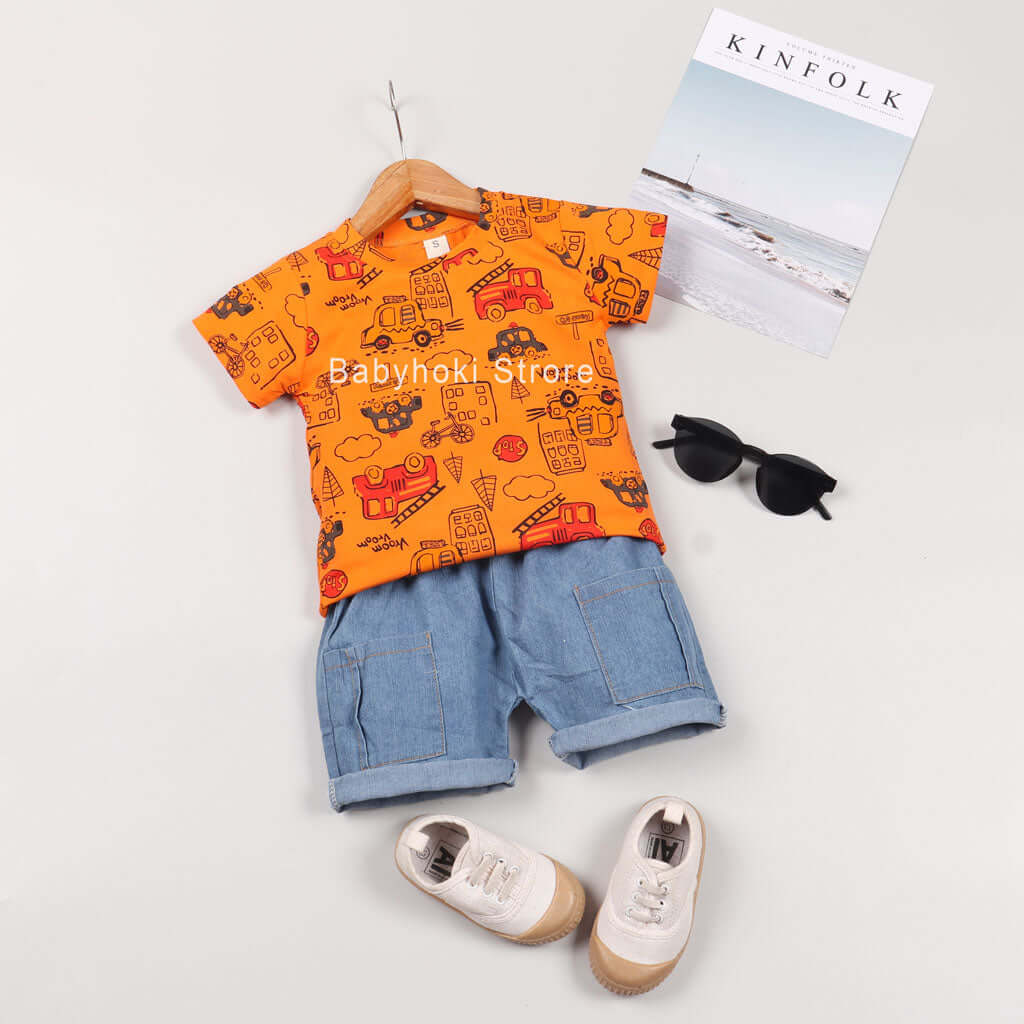 [001251] - Setelan Kaos Anak - Motif Busy City