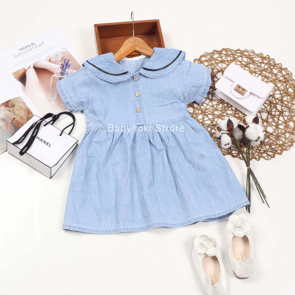 [001267] - Dress Fashion Anak Perempuan - Motif Line Collar