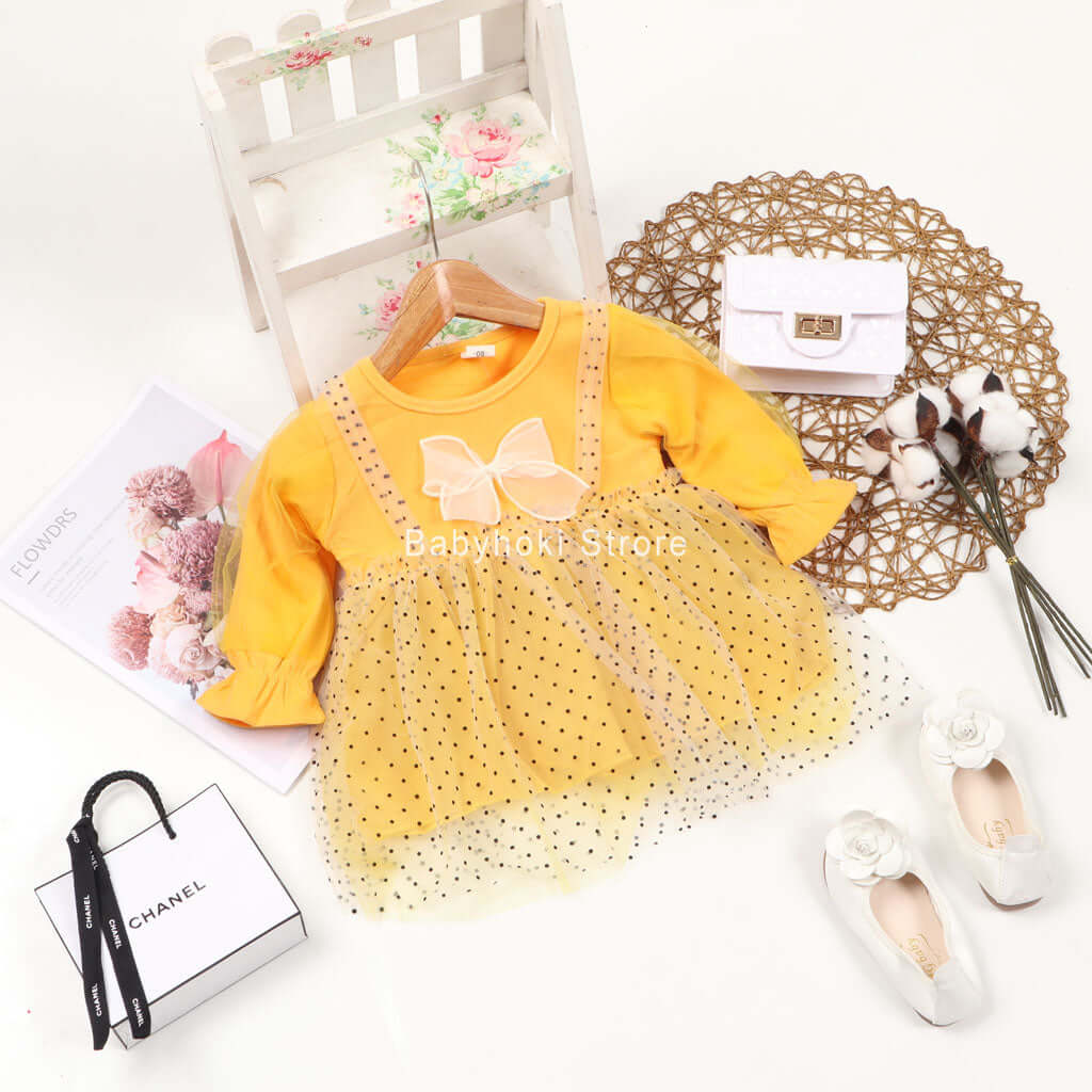 [001273] - Dress Fashion Anak Perempuan - Motif Polkadot Ribbon