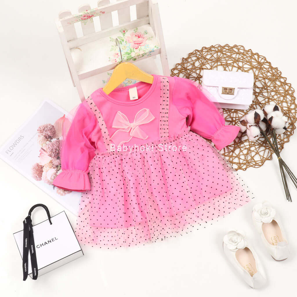 [001273] - Dress Fashion Anak Perempuan - Motif Polkadot Ribbon