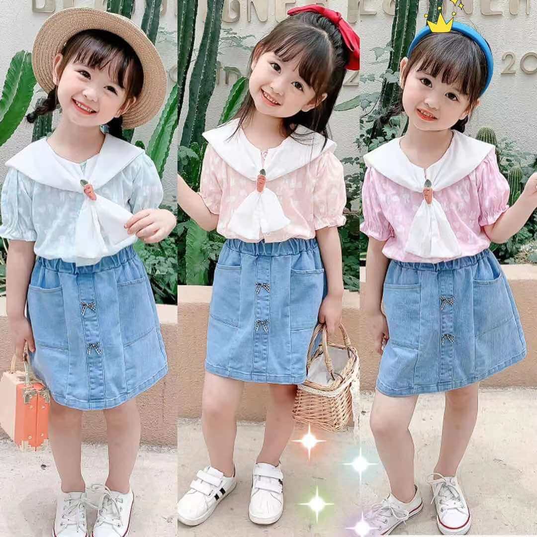 [001300] - Atasan Blouse Anak Perempuan - Motif Carrot Collar