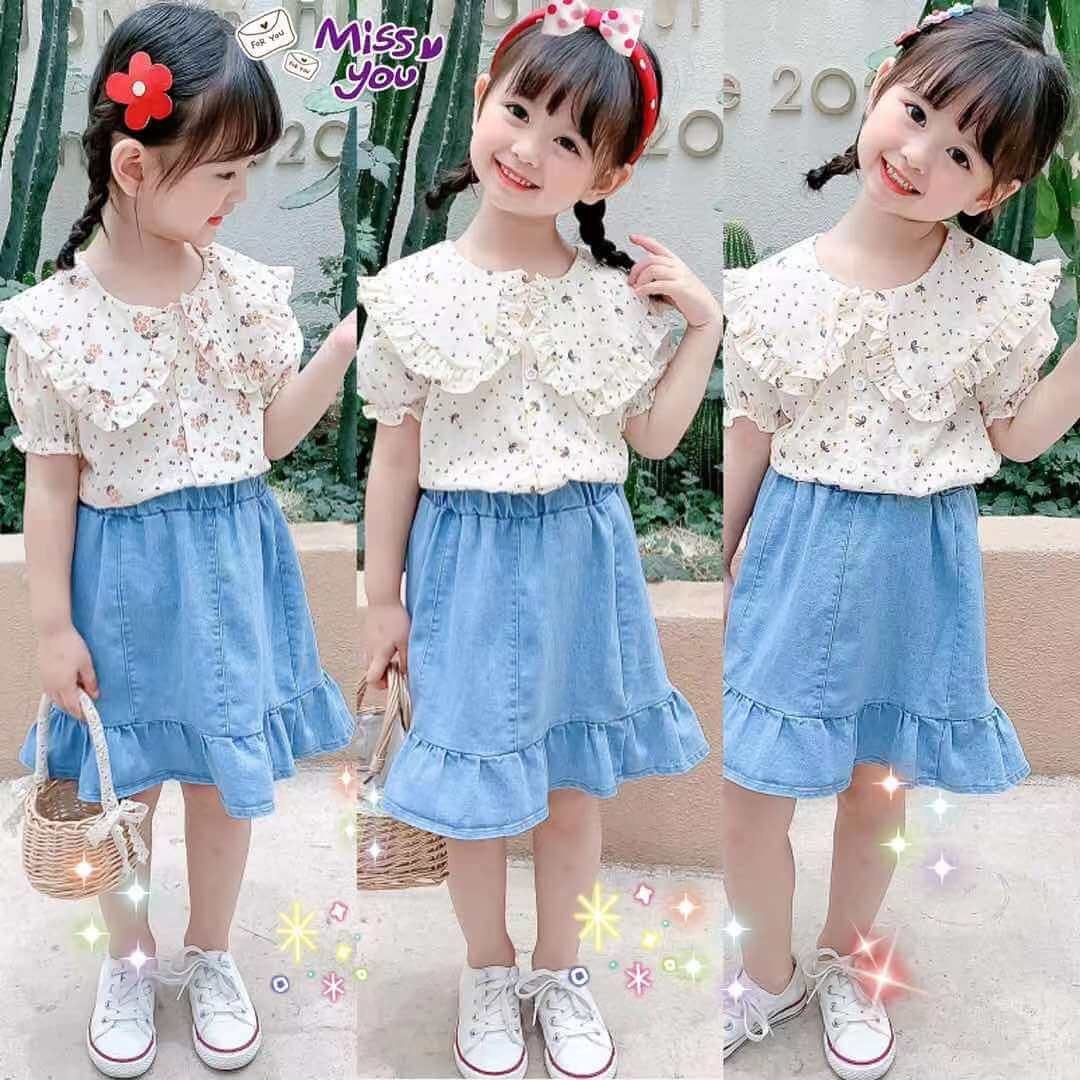 [001306] - Atasan Blouse Anak Perempuan - Motif Flower Collar