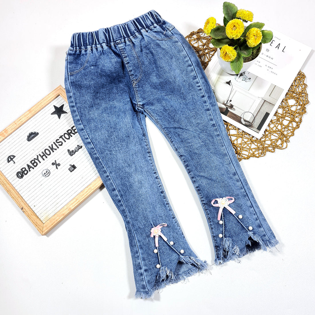 [001318] - Bawahan Jeans Panjang Anak Import - Motif Little Ribbon
