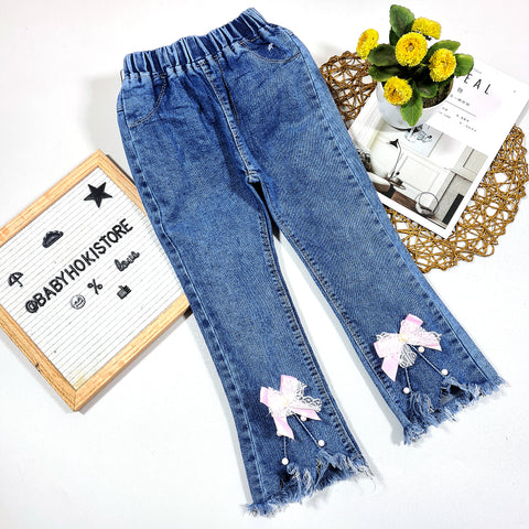 [001319] - Bawahan Jeans Panjang Anak - Motif Big Ribbon