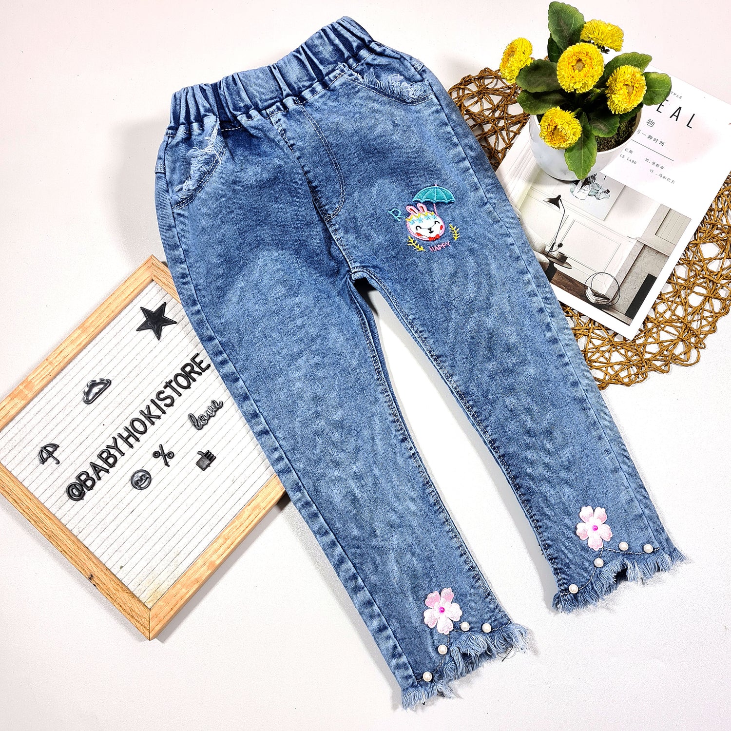 [001321] - Bawahan Jeans Panjang Anak - Motif Umbrella Rabbit