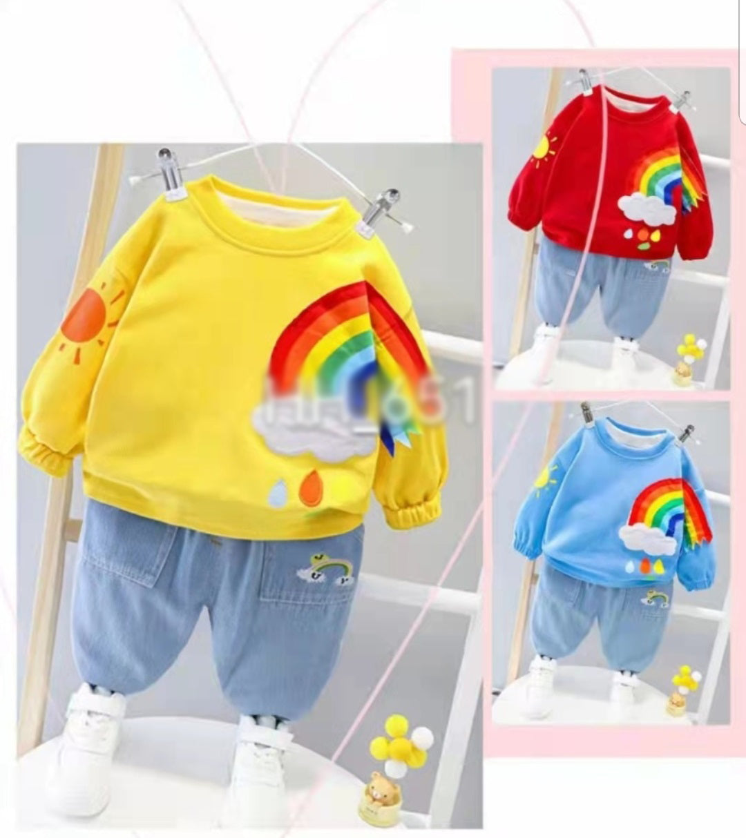 [001329] - Setelan Ootd Fashion Anak Import - Motif Rainbow