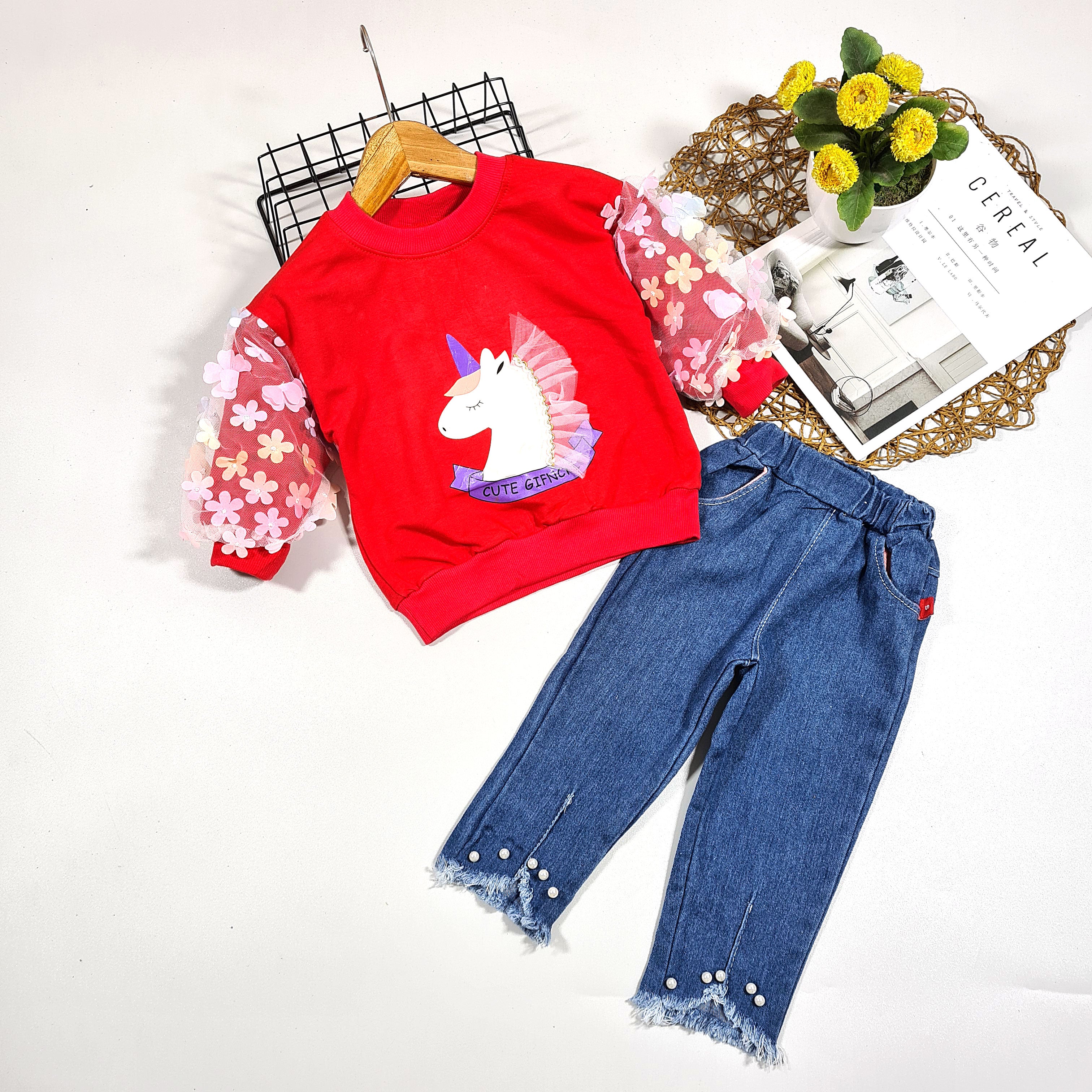[001341] - Setelan Sweater Fashion Anak Perempuan - Motif Horned Horse