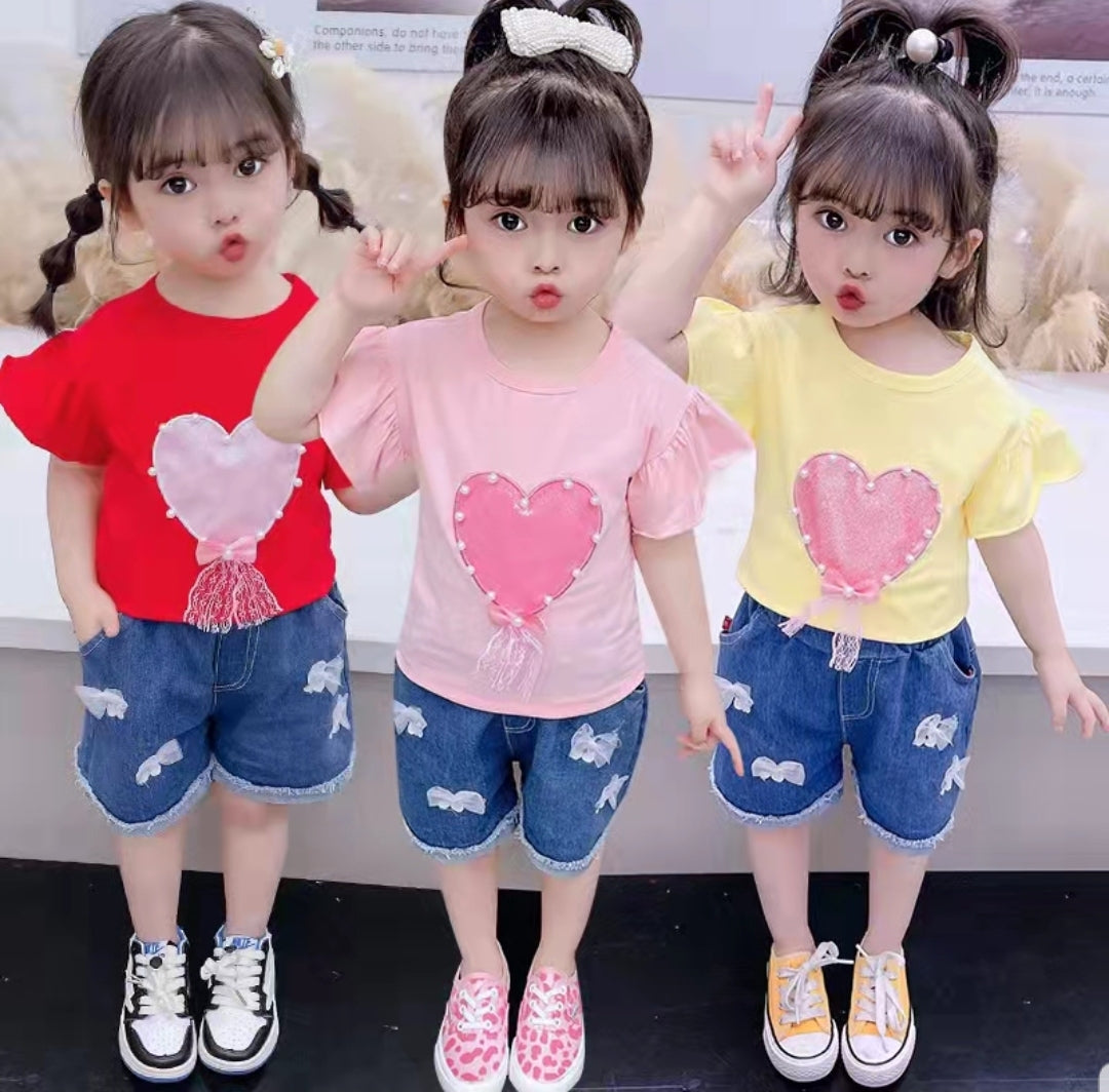 [001354] - Setelan Ootd Fashion Anak - Motif Heart Pearl
