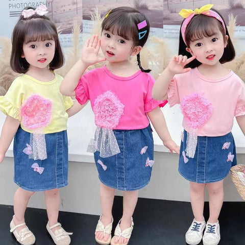 [001369] - Setelan Ootd Fashion Anak - Motif Flower Tail