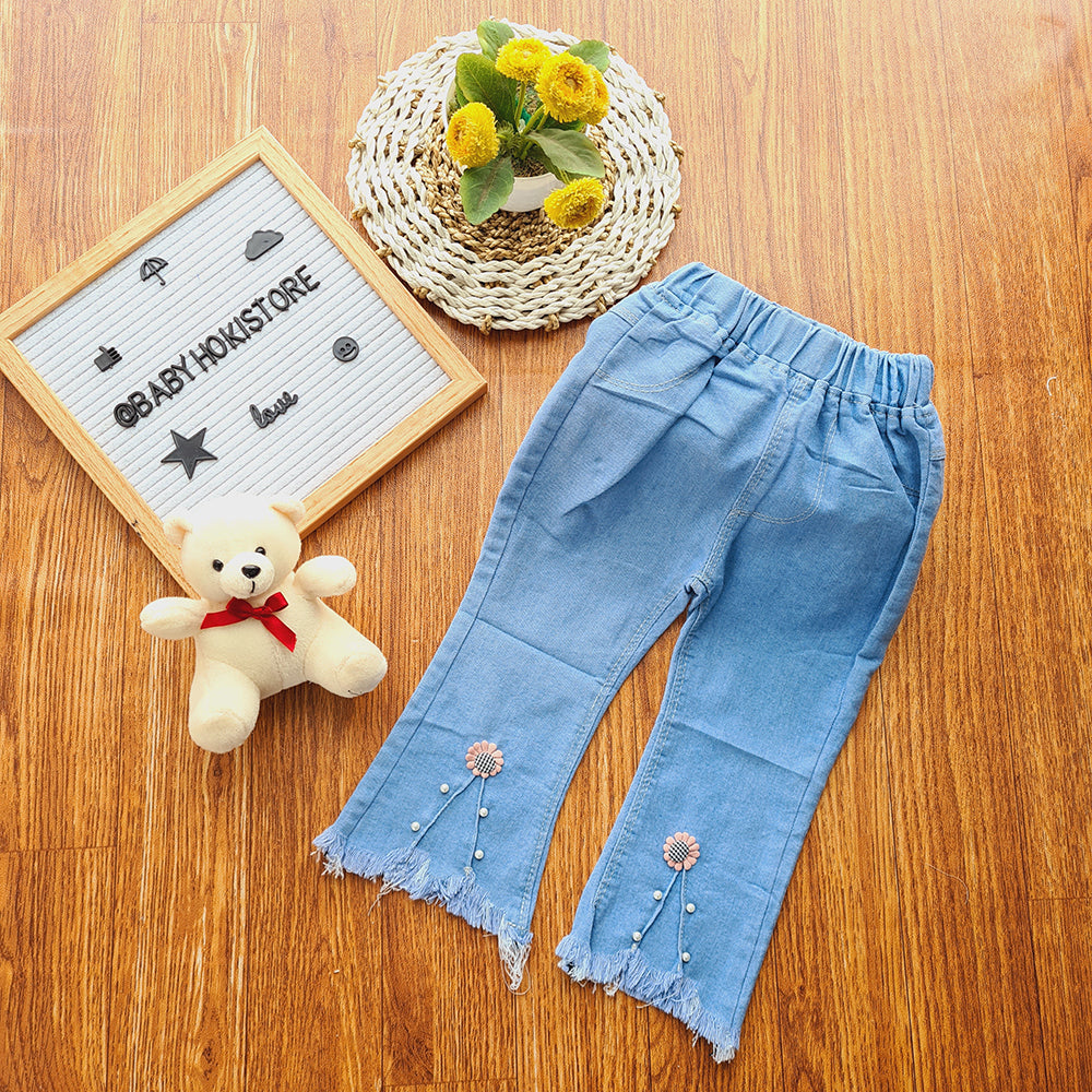 [001374] - Import Bawahan Jeans Panjang Anak Perempuan - Motif Pearl Flower