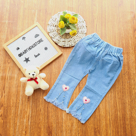 [001376] - Bawahan Jeans Panjang Anak Perempuan - Motif Pearl Heart