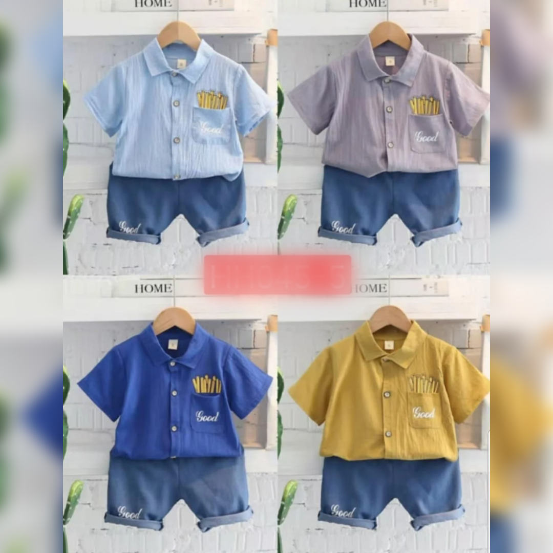 [001378] - Setelan Kemeja Ootd Fashion Anak - Motif Potato Sticks