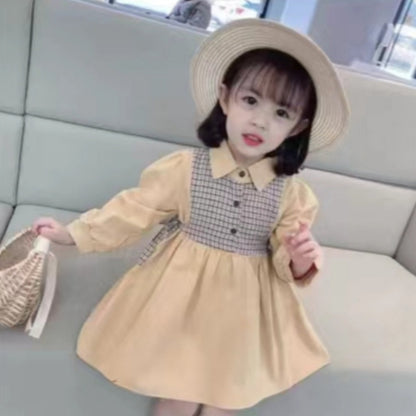 [001382] - Dress Lengan Panjang Kerah Casual Anak Perempuan - Motif Middle Box