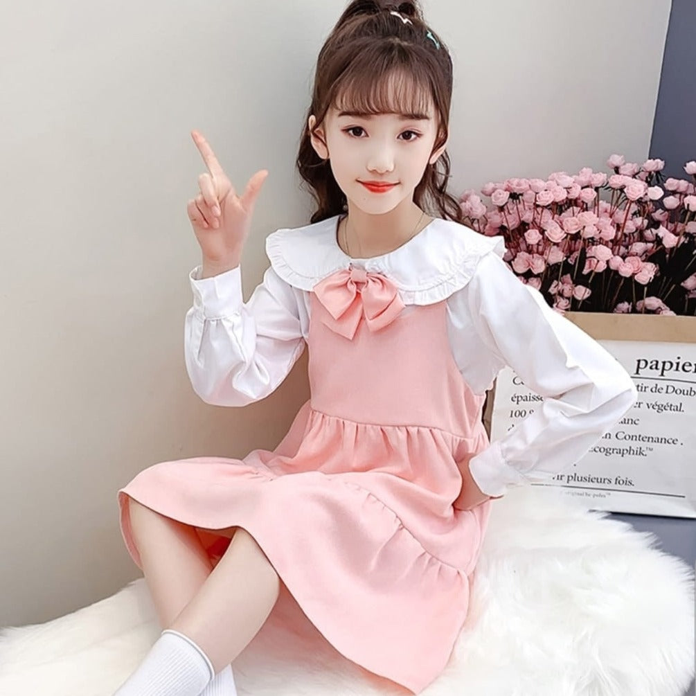 [001387] - Setelan Blouse Mix Bawahan Overall Anak Perempuan - Motif Ribbon Four