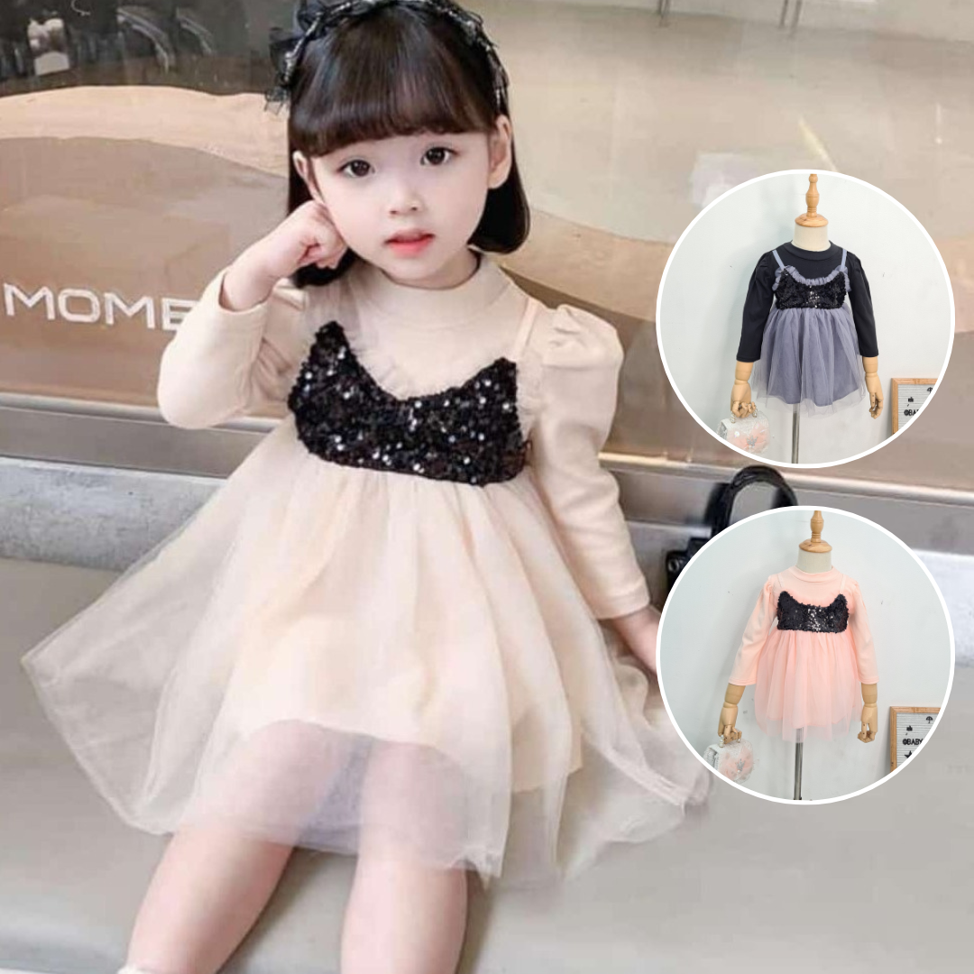 [001388] - Dress Gaun Tutu Lengan Panjang Anak Perempuan - Motif Night Crowd